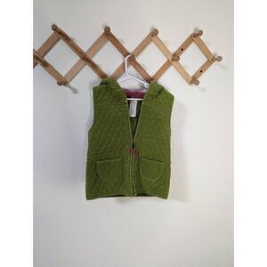 Gymboree Girls Green Quilted Corduroy Full Zip Hooded Vest - Size M 7/8